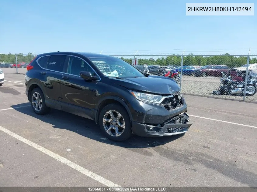 2019 Honda Cr-V Exl VIN: 2HKRW2H80KH142494 Lot: 12066831