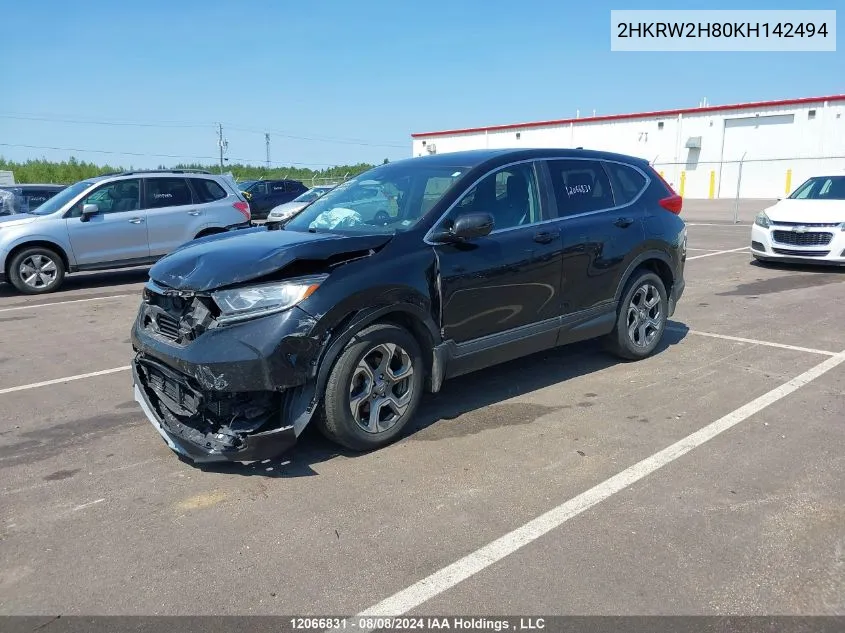 2019 Honda Cr-V Exl VIN: 2HKRW2H80KH142494 Lot: 12066831