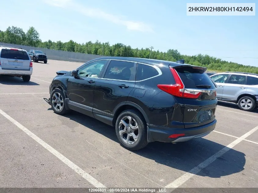 2019 Honda Cr-V Exl VIN: 2HKRW2H80KH142494 Lot: 12066831