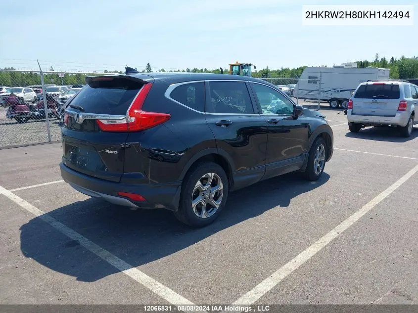 2019 Honda Cr-V Exl VIN: 2HKRW2H80KH142494 Lot: 12066831