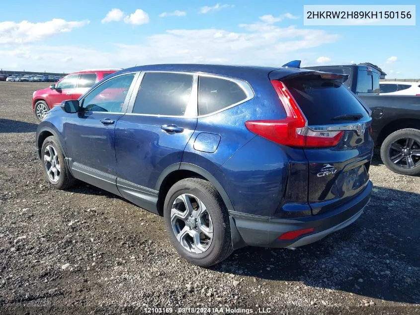 2019 Honda Cr-V Exl VIN: 2HKRW2H89KH150156 Lot: 12103169