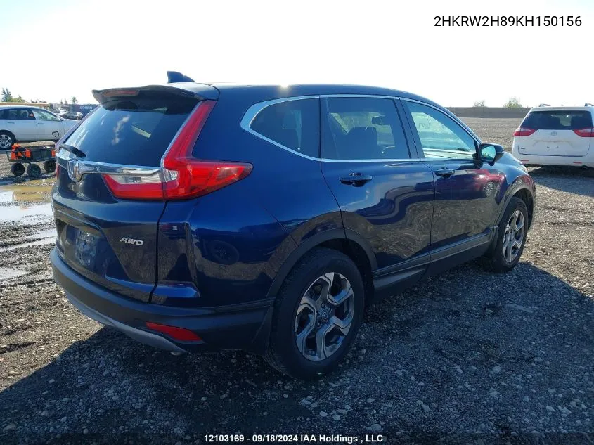 2019 Honda Cr-V Exl VIN: 2HKRW2H89KH150156 Lot: 12103169