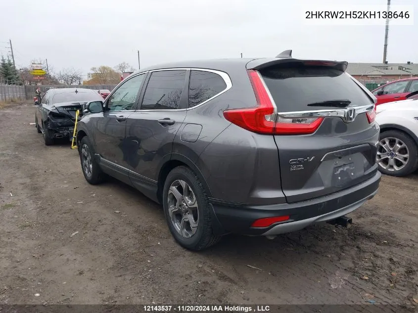 2019 Honda Cr-V VIN: 2HKRW2H52KH138646 Lot: 12143537