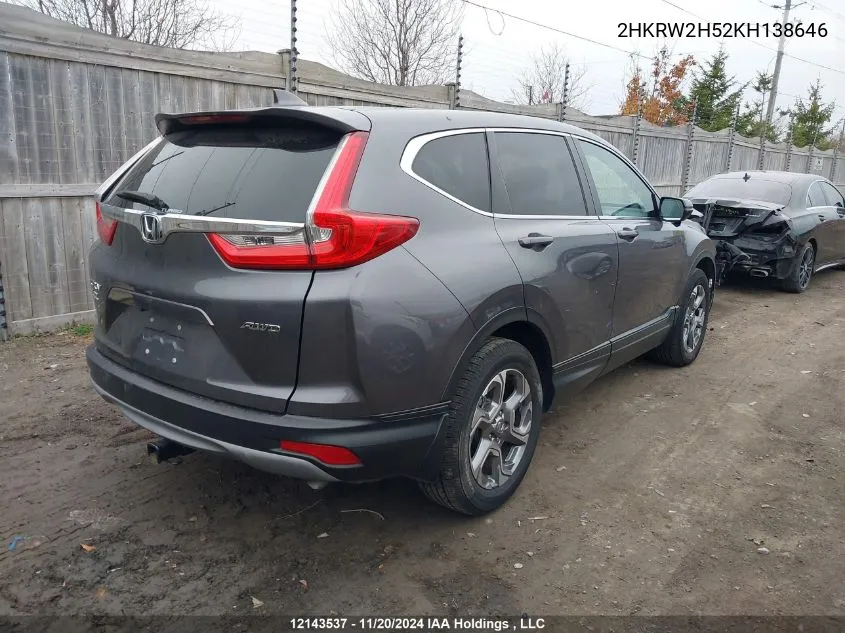 2019 Honda Cr-V VIN: 2HKRW2H52KH138646 Lot: 12143537