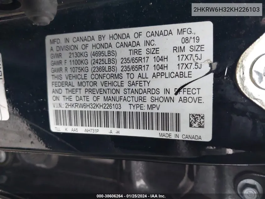 2HKRW6H32KH226103 2019 Honda Cr-V Lx