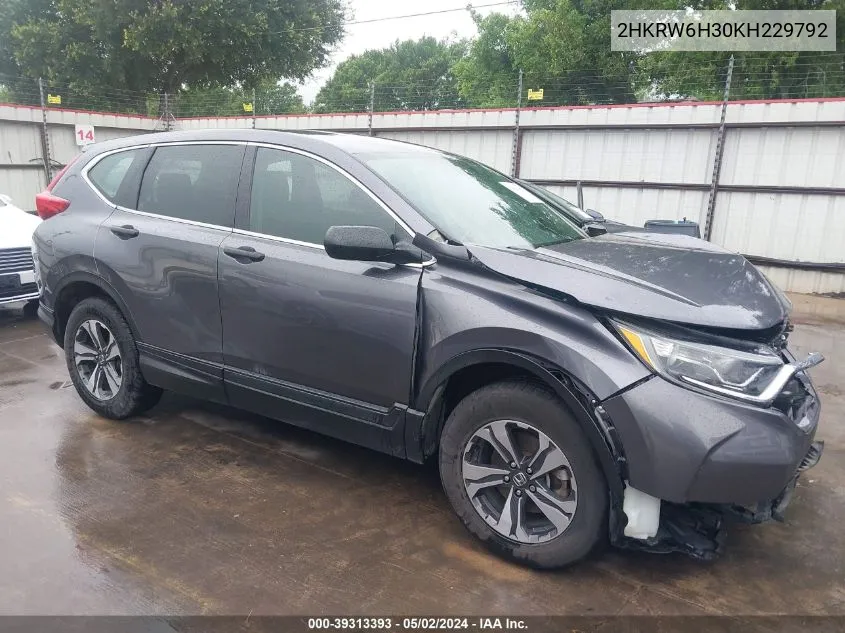 2019 Honda Cr-V Lx VIN: 2HKRW6H30KH229792 Lot: 39313393