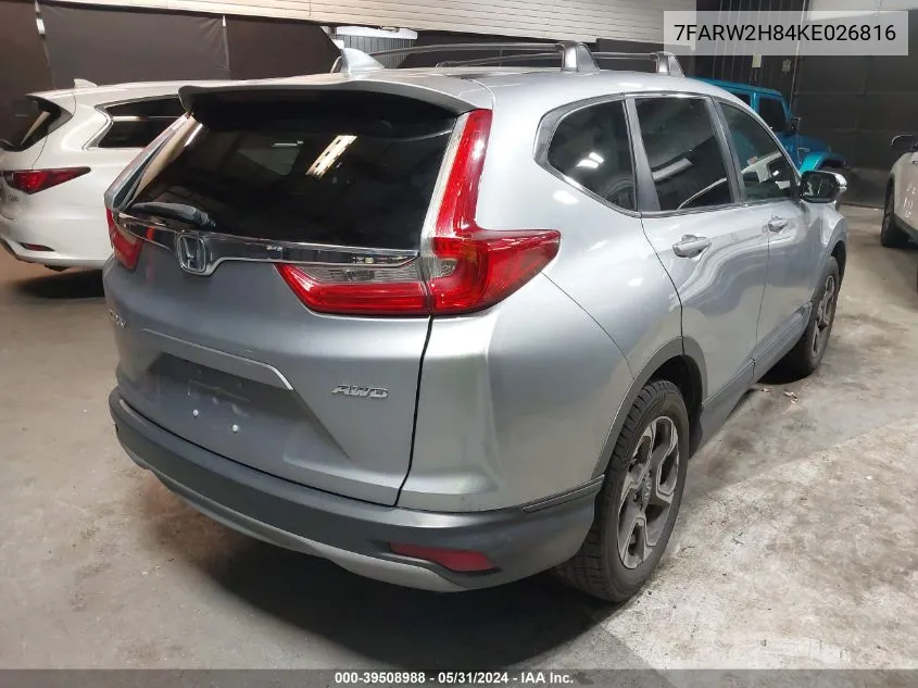 2019 Honda Cr-V Ex-L VIN: 7FARW2H84KE026816 Lot: 39508988