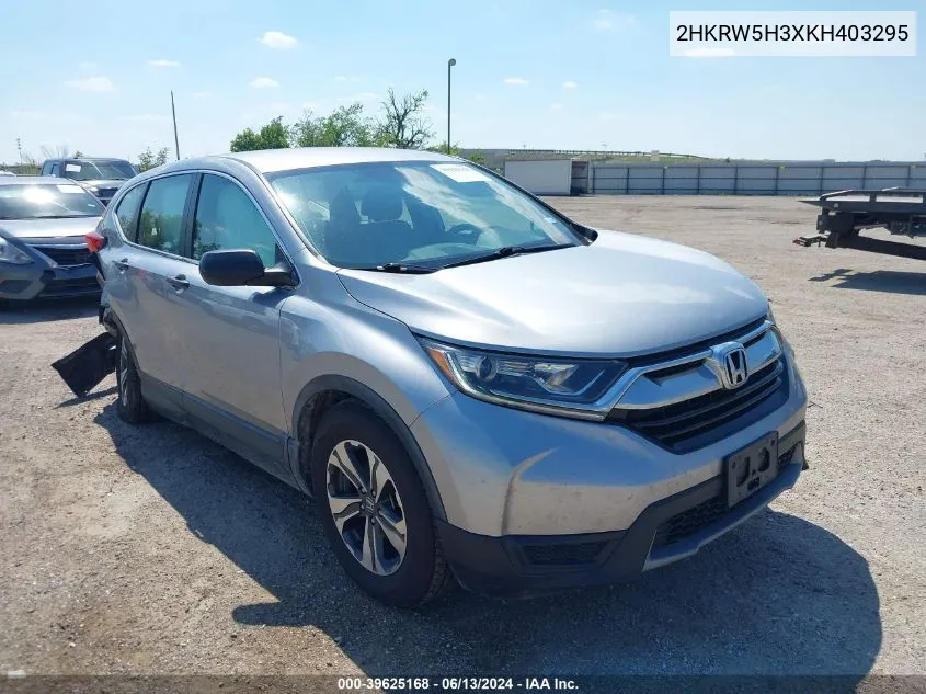 2019 Honda Cr-V Lx VIN: 2HKRW5H3XKH403295 Lot: 39625168