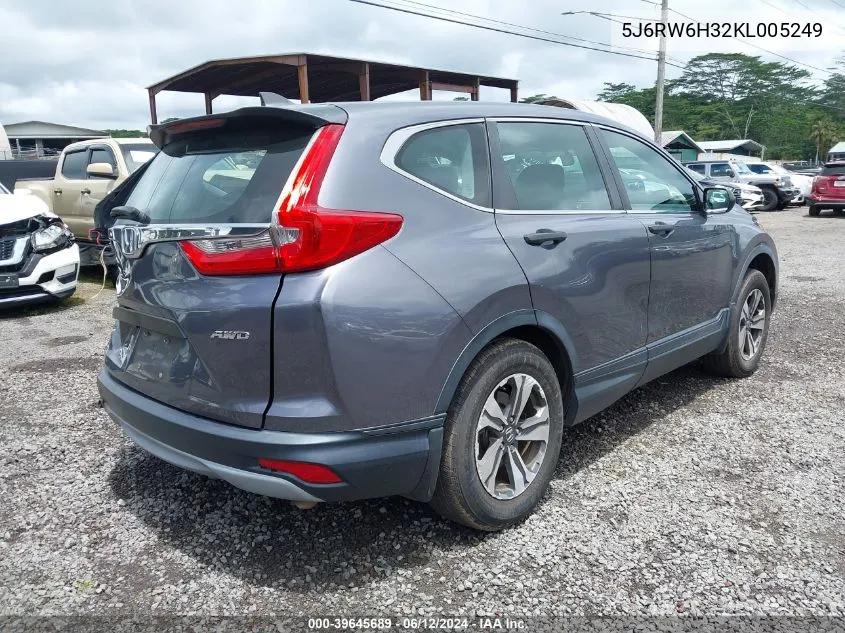 2019 Honda Cr-V Lx VIN: 5J6RW6H32KL005249 Lot: 39645689