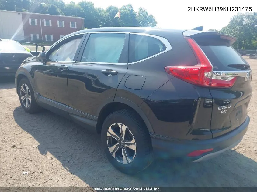 2019 Honda Cr-V Lx VIN: 2HKRW6H39KH231475 Lot: 39680109