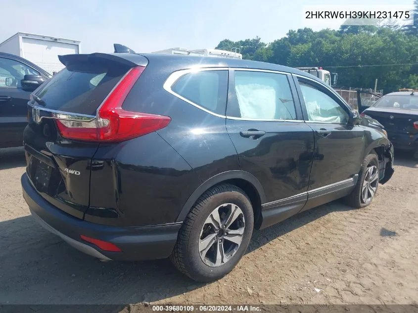 2019 Honda Cr-V Lx VIN: 2HKRW6H39KH231475 Lot: 39680109