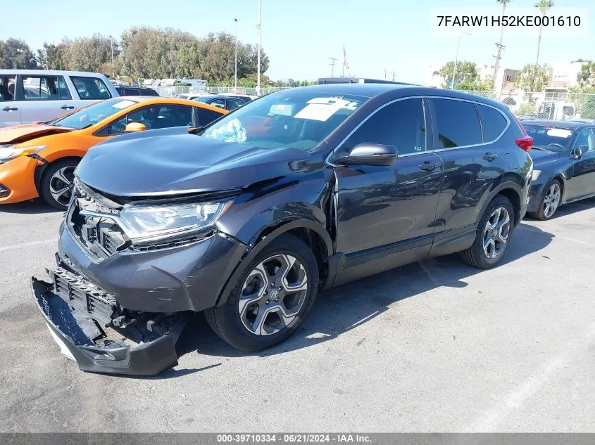 2019 Honda Cr-V Ex VIN: 7FARW1H52KE001610 Lot: 39710334