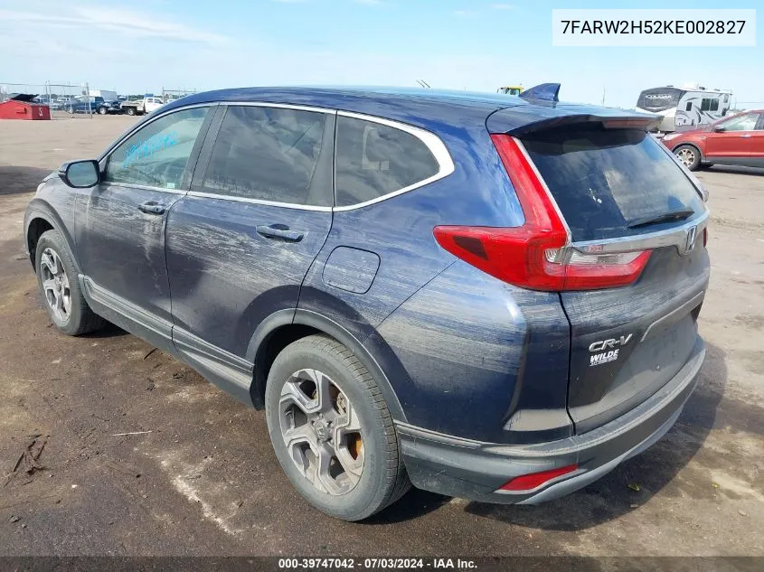 2019 Honda Cr-V Ex VIN: 7FARW2H52KE002827 Lot: 39747042