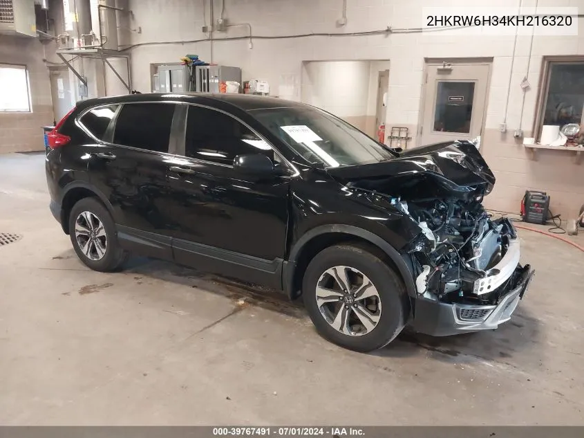 2019 Honda Cr-V Lx VIN: 2HKRW6H34KH216320 Lot: 39767491