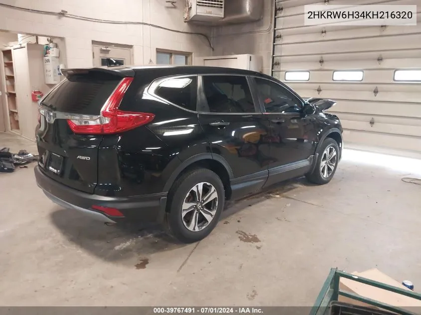 2019 Honda Cr-V Lx VIN: 2HKRW6H34KH216320 Lot: 39767491