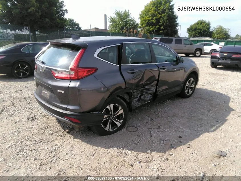 2019 Honda Cr-V Lx VIN: 5J6RW6H38KL000654 Lot: 39827130