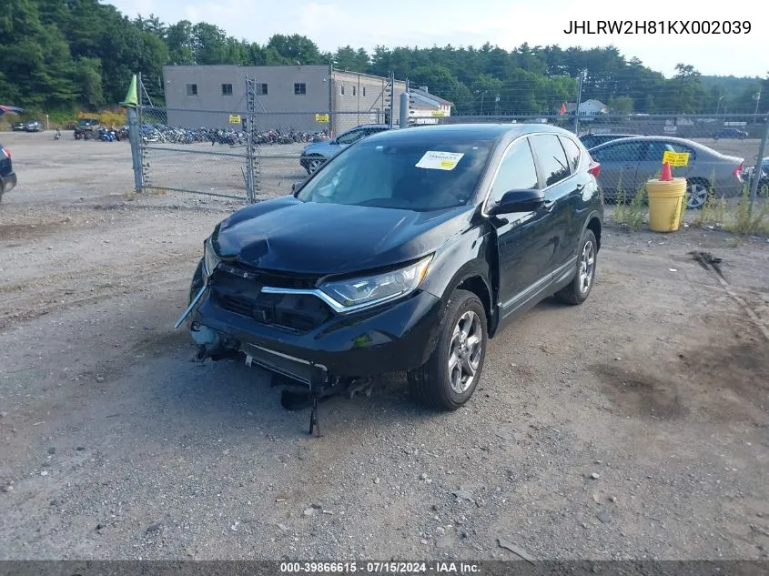 2019 Honda Cr-V Ex-L VIN: JHLRW2H81KX002039 Lot: 39866615