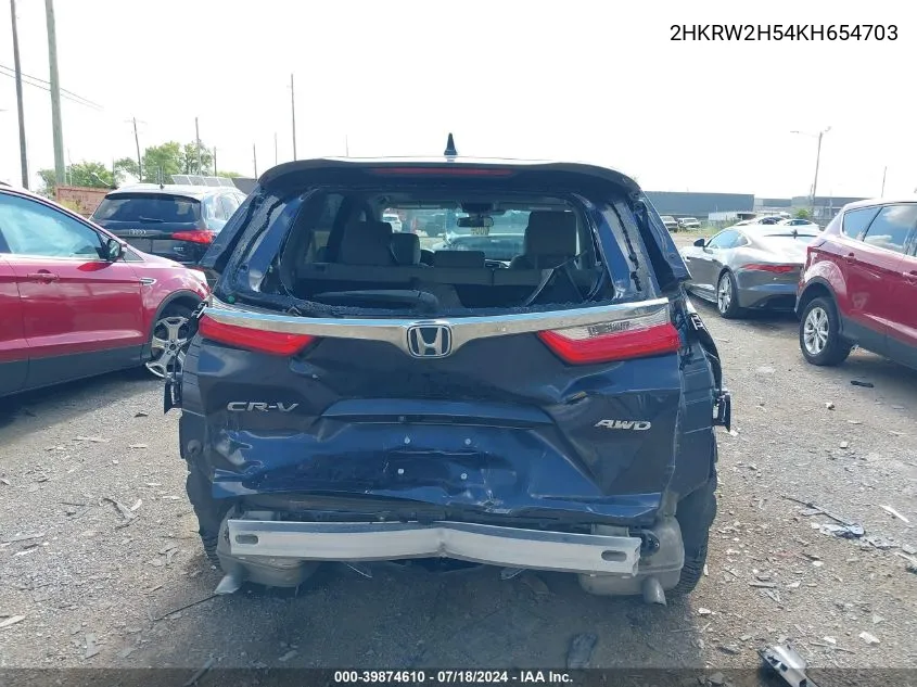 2019 Honda Cr-V Ex VIN: 2HKRW2H54KH654703 Lot: 39874610