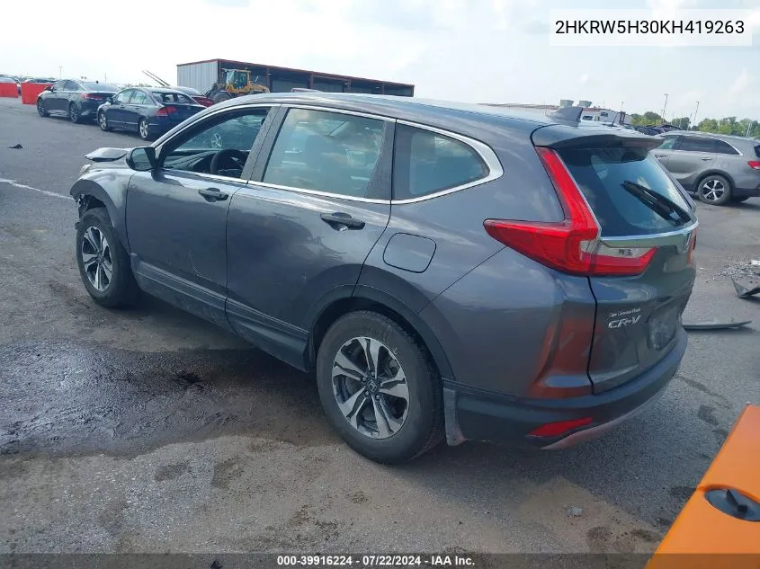 2019 Honda Cr-V Lx VIN: 2HKRW5H30KH419263 Lot: 39916224