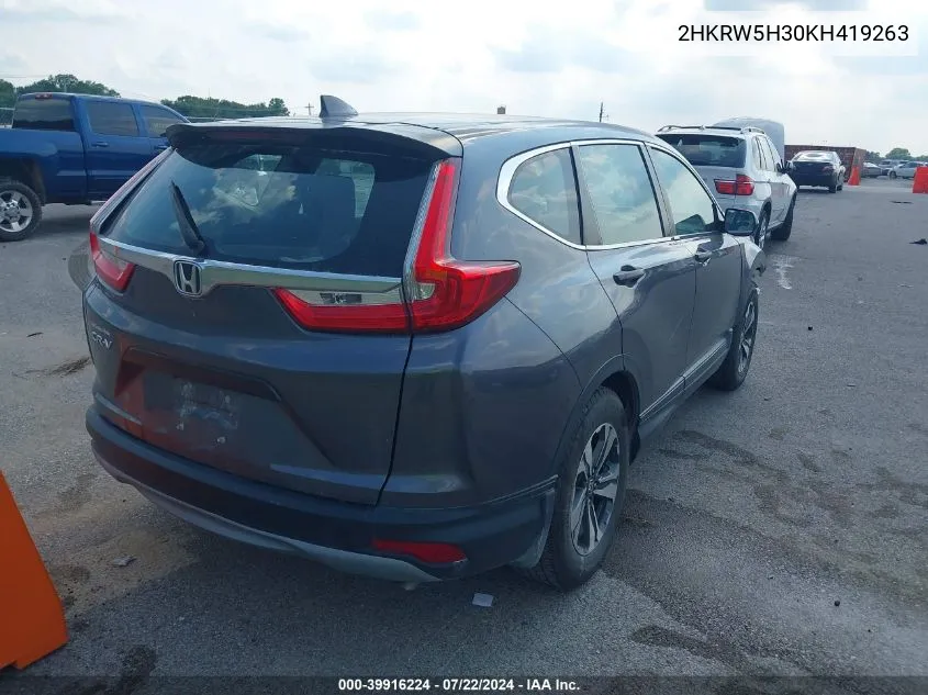 2019 Honda Cr-V Lx VIN: 2HKRW5H30KH419263 Lot: 39916224