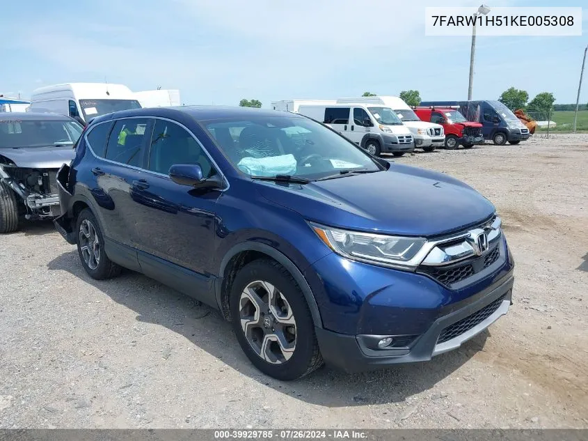 2019 Honda Cr-V Ex VIN: 7FARW1H51KE005308 Lot: 39929785