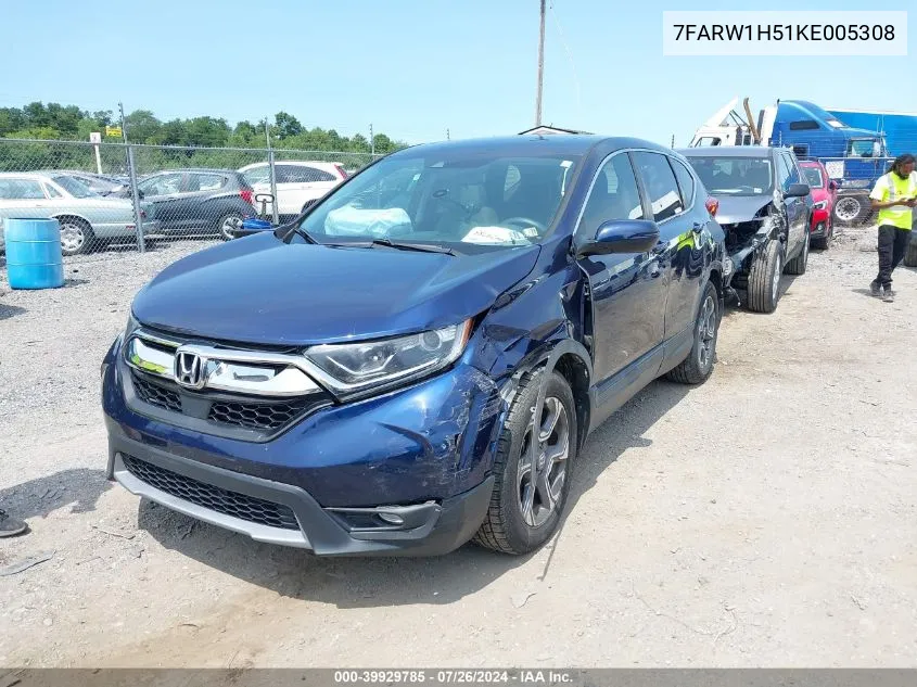 2019 Honda Cr-V Ex VIN: 7FARW1H51KE005308 Lot: 39929785