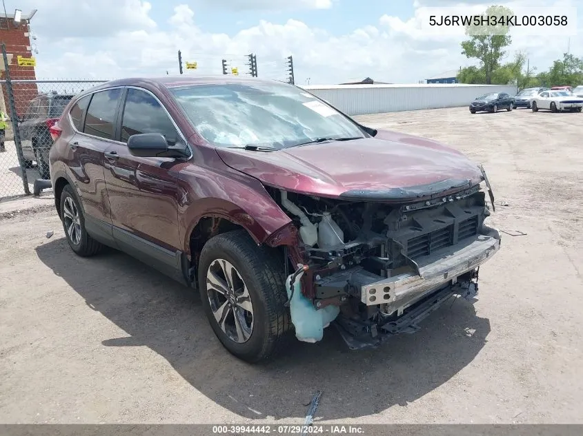 5J6RW5H34KL003058 2019 Honda Cr-V Lx