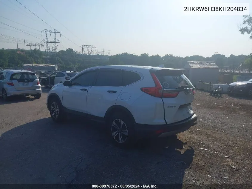 2019 Honda Cr-V Lx VIN: 2HKRW6H38KH204834 Lot: 39976372