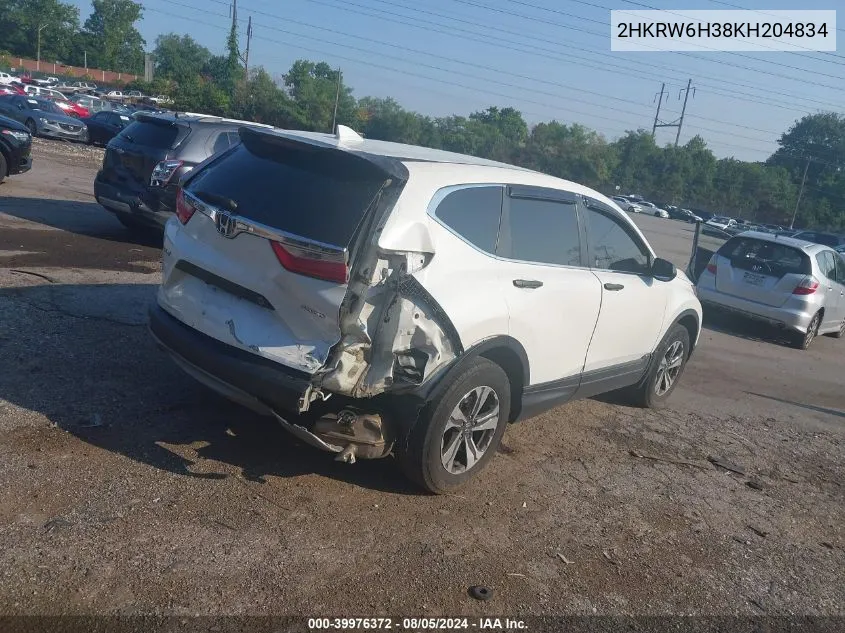 2019 Honda Cr-V Lx VIN: 2HKRW6H38KH204834 Lot: 39976372