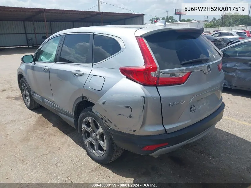 2019 Honda Cr-V Ex VIN: 5J6RW2H52KA017519 Lot: 40000159