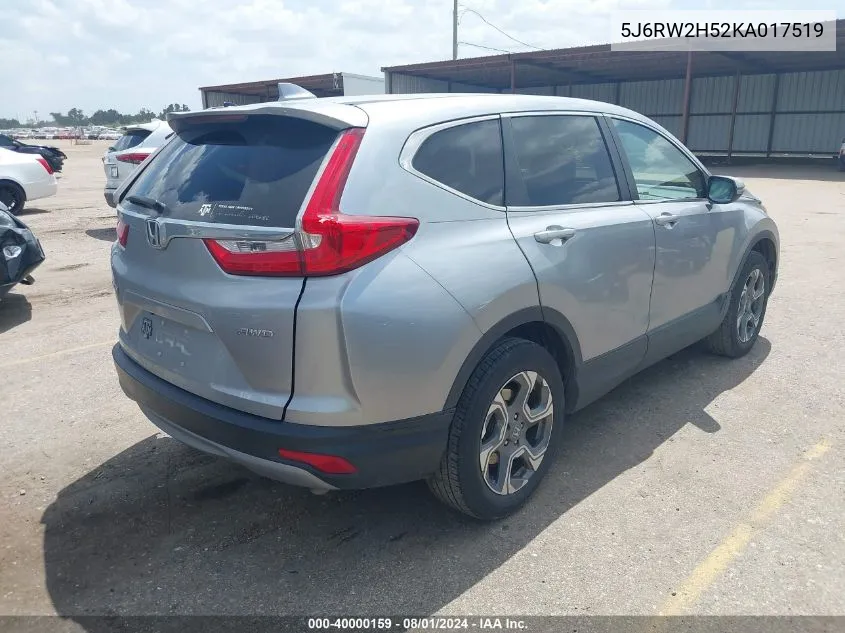 2019 Honda Cr-V Ex VIN: 5J6RW2H52KA017519 Lot: 40000159