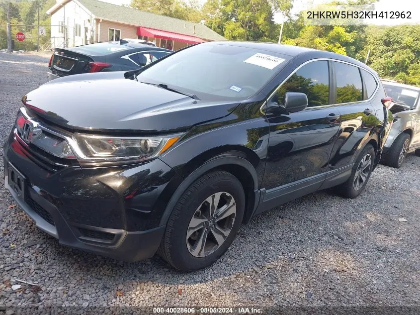 2019 Honda Cr-V Lx VIN: 2HKRW5H32KH412962 Lot: 40028606