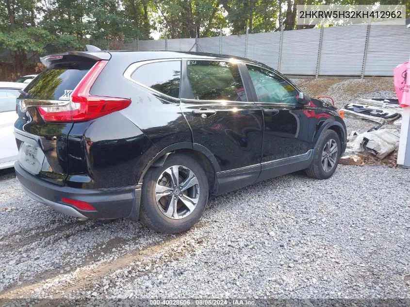 2019 Honda Cr-V Lx VIN: 2HKRW5H32KH412962 Lot: 40028606