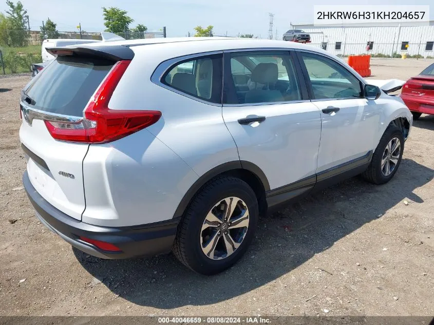 2019 Honda Cr-V Lx VIN: 2HKRW6H31KH204657 Lot: 40046659