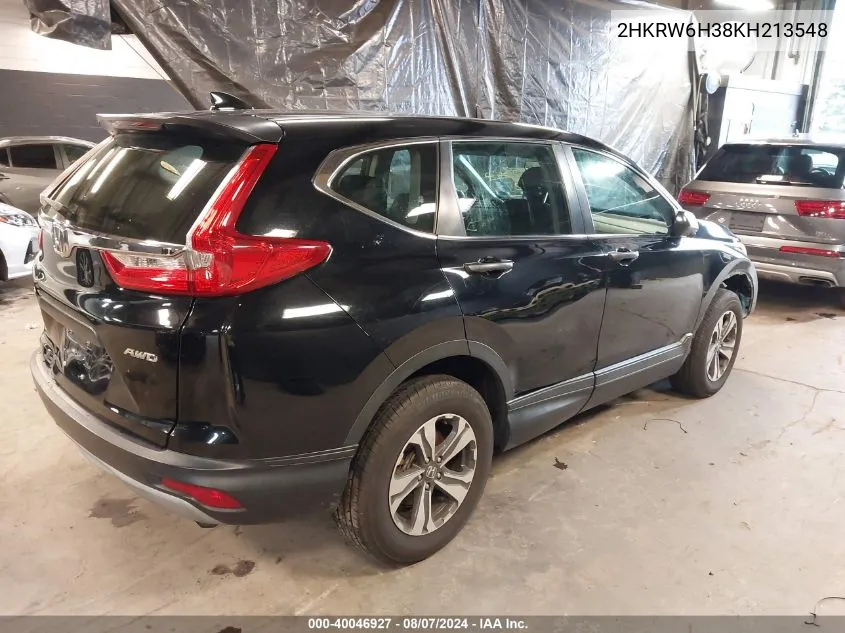 2019 Honda Cr-V Lx VIN: 2HKRW6H38KH213548 Lot: 40046927