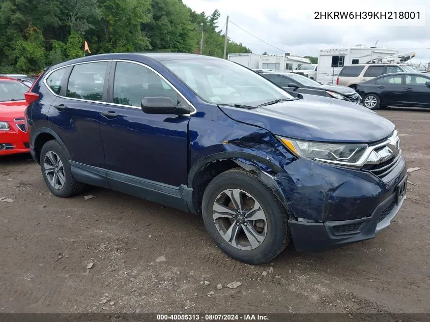 2019 Honda Cr-V Lx VIN: 2HKRW6H39KH218001 Lot: 40055313