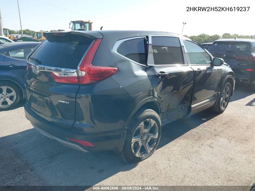 2019 Honda Cr-V Ex VIN: 2HKRW2H52KH619237 Lot: 40062886