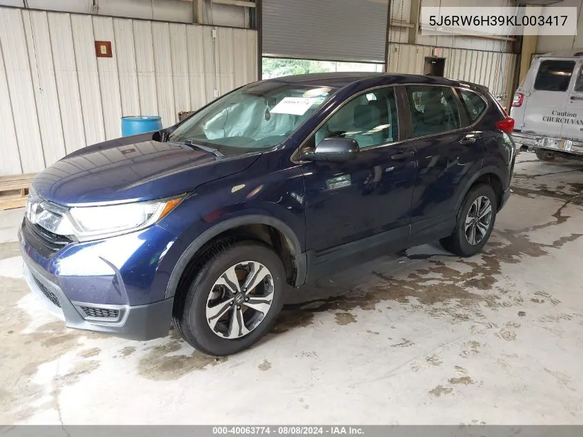 2019 Honda Cr-V Lx VIN: 5J6RW6H39KL003417 Lot: 40063774