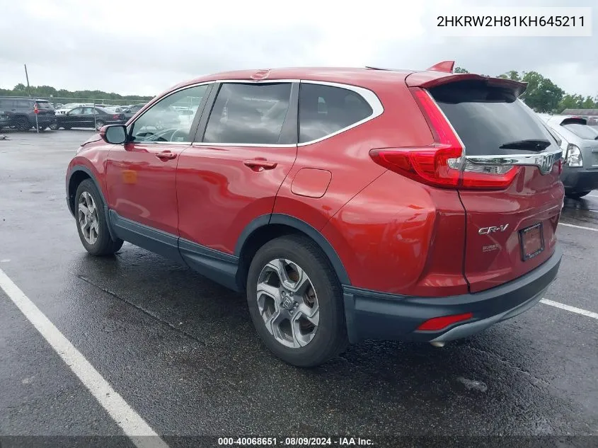 2019 Honda Cr-V Ex-L VIN: 2HKRW2H81KH645211 Lot: 40068651