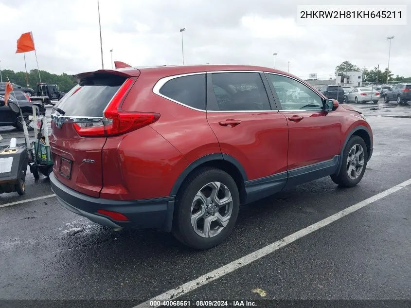 2019 Honda Cr-V Ex-L VIN: 2HKRW2H81KH645211 Lot: 40068651