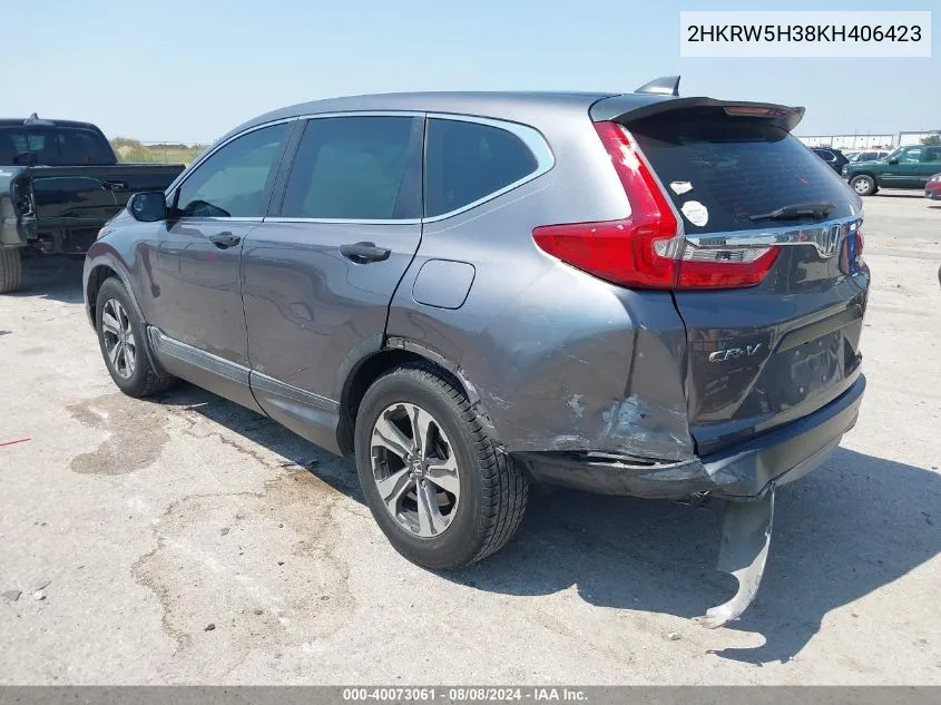 2019 Honda Cr-V Lx VIN: 2HKRW5H38KH406423 Lot: 40073061