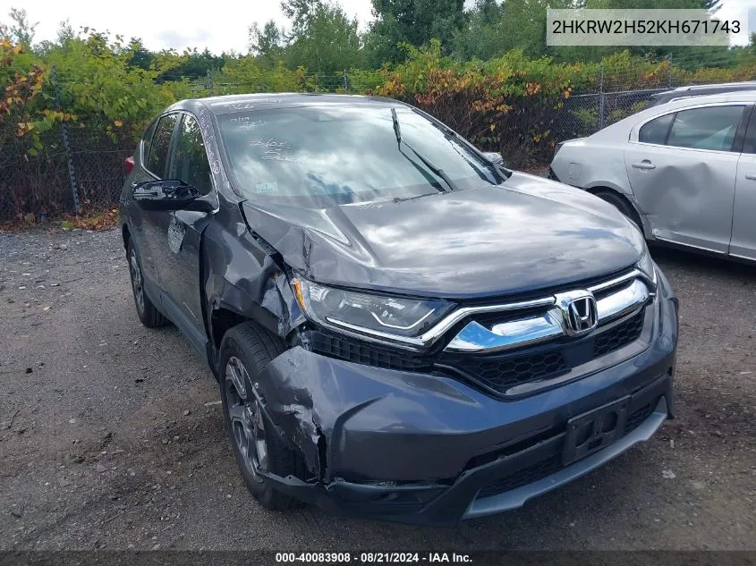 2019 Honda Cr-V Ex VIN: 2HKRW2H52KH671743 Lot: 40083908