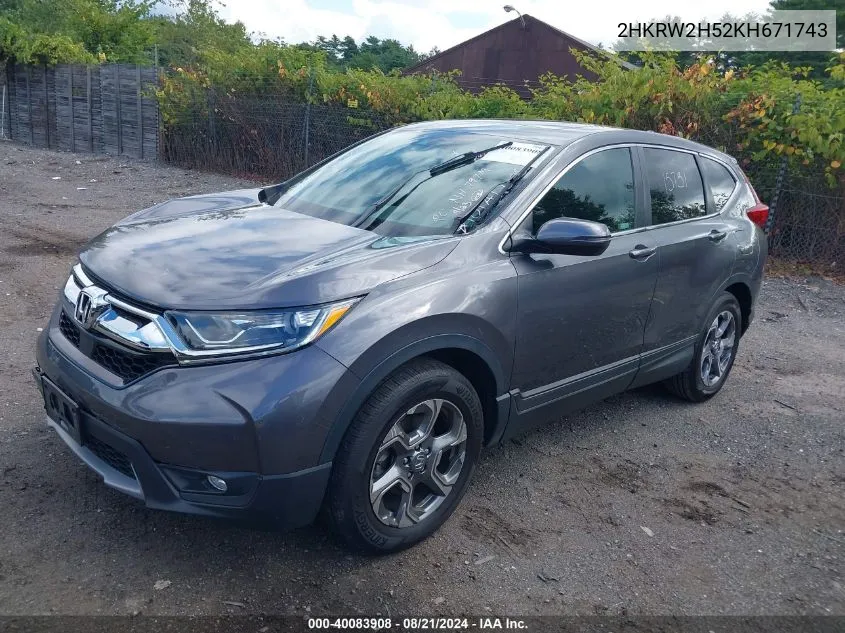 2019 Honda Cr-V Ex VIN: 2HKRW2H52KH671743 Lot: 40083908