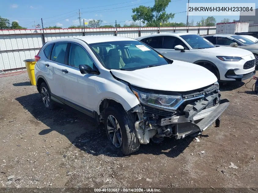 2019 Honda Cr-V Lx VIN: 2HKRW6H34KH233084 Lot: 40103687