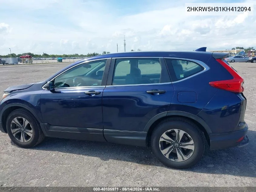 2019 Honda Cr-V Lx VIN: 2HKRW5H31KH412094 Lot: 40105971