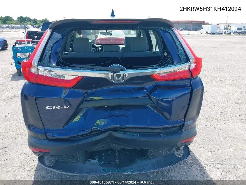 2019 Honda Cr-V Lx VIN: 2HKRW5H31KH412094 Lot: 40105971