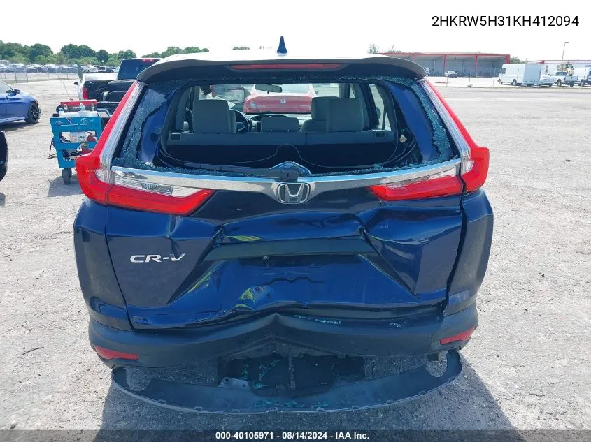 2019 Honda Cr-V Lx VIN: 2HKRW5H31KH412094 Lot: 40105971