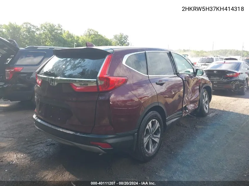 2019 Honda Cr-V Lx VIN: 2HKRW5H37KH414318 Lot: 40111207