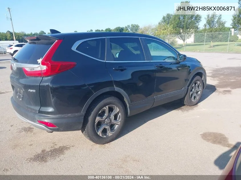 2019 Honda Cr-V Ex-L VIN: JHLRW2H85KX006871 Lot: 40136108