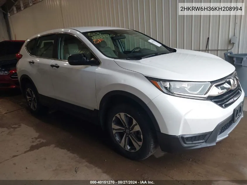 2019 Honda Cr-V Lx VIN: 2HKRW6H36KH208994 Lot: 40151270